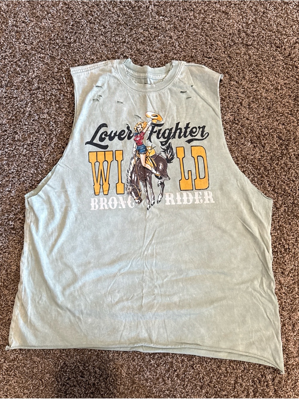 Buckle Sage Green Wild Bronco Rider Graphic Muscle Tee